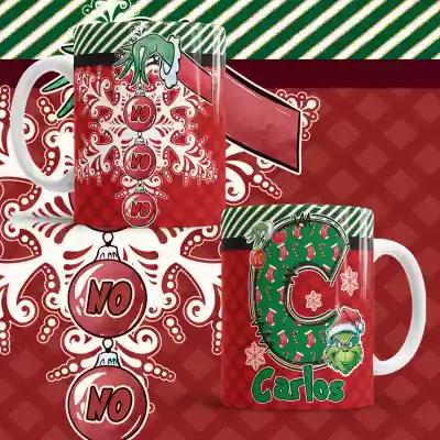 vectores plantilas PAQUETE DE 7 DISEñOS DIFERENTES DE NAVIDAD DEL PERSONAJE DEL GRINCH CON MONOGRAMAS